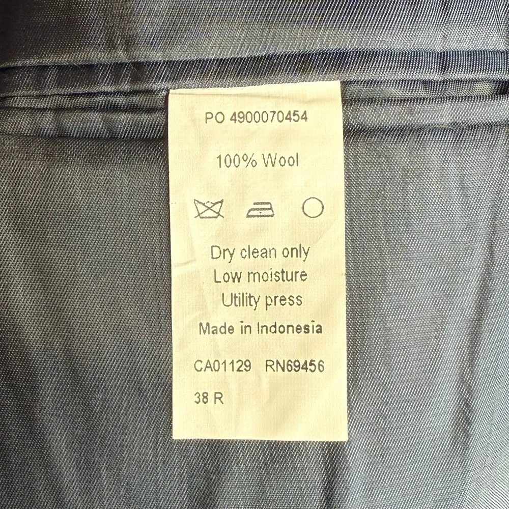 Calvin Klein Solid Blue 100% Wool Suit Suit Jacket Sport Coat 38R
